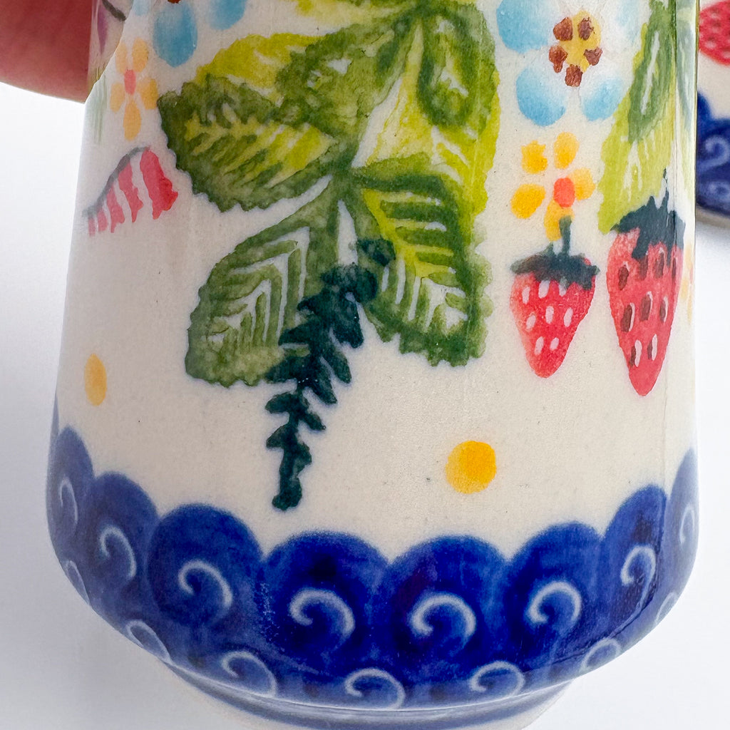 5” Salt and Pepper Shakers.  Handmade Polish pottery.  UNIKAT Strawberry Fields