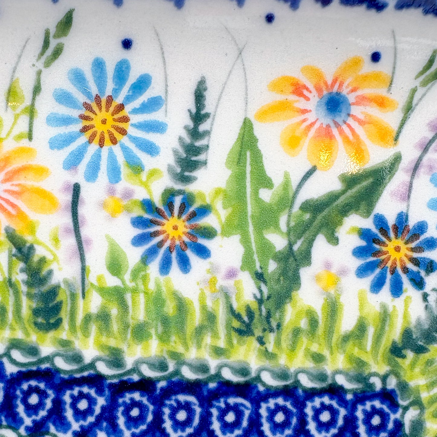 9” Oval Platter.  Hand crafted Polish pottery stoneware: UNIKAT Wildflower Meadow Design