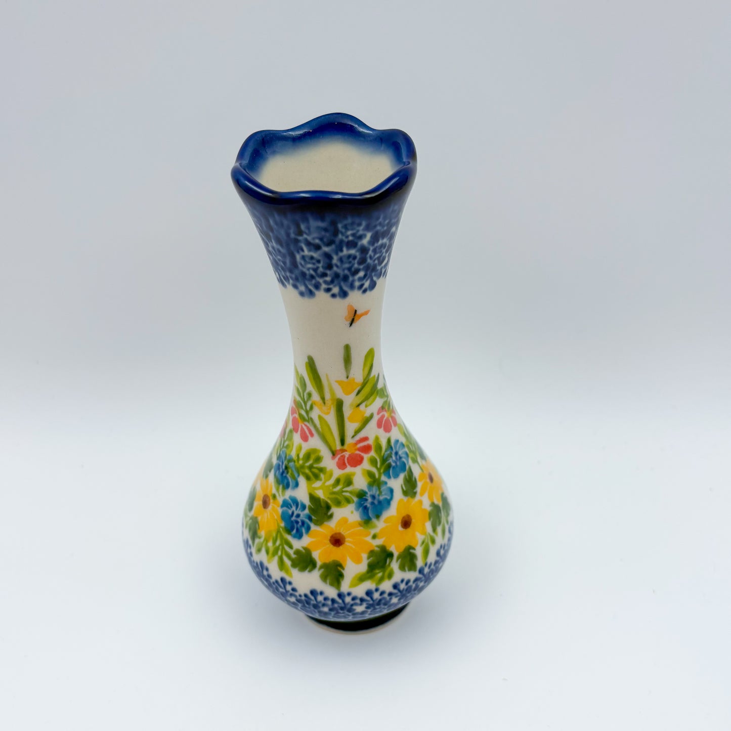 Swirl Vase 6.5”. Handmade Polish pottery.  UNIKAT Yellow Magic