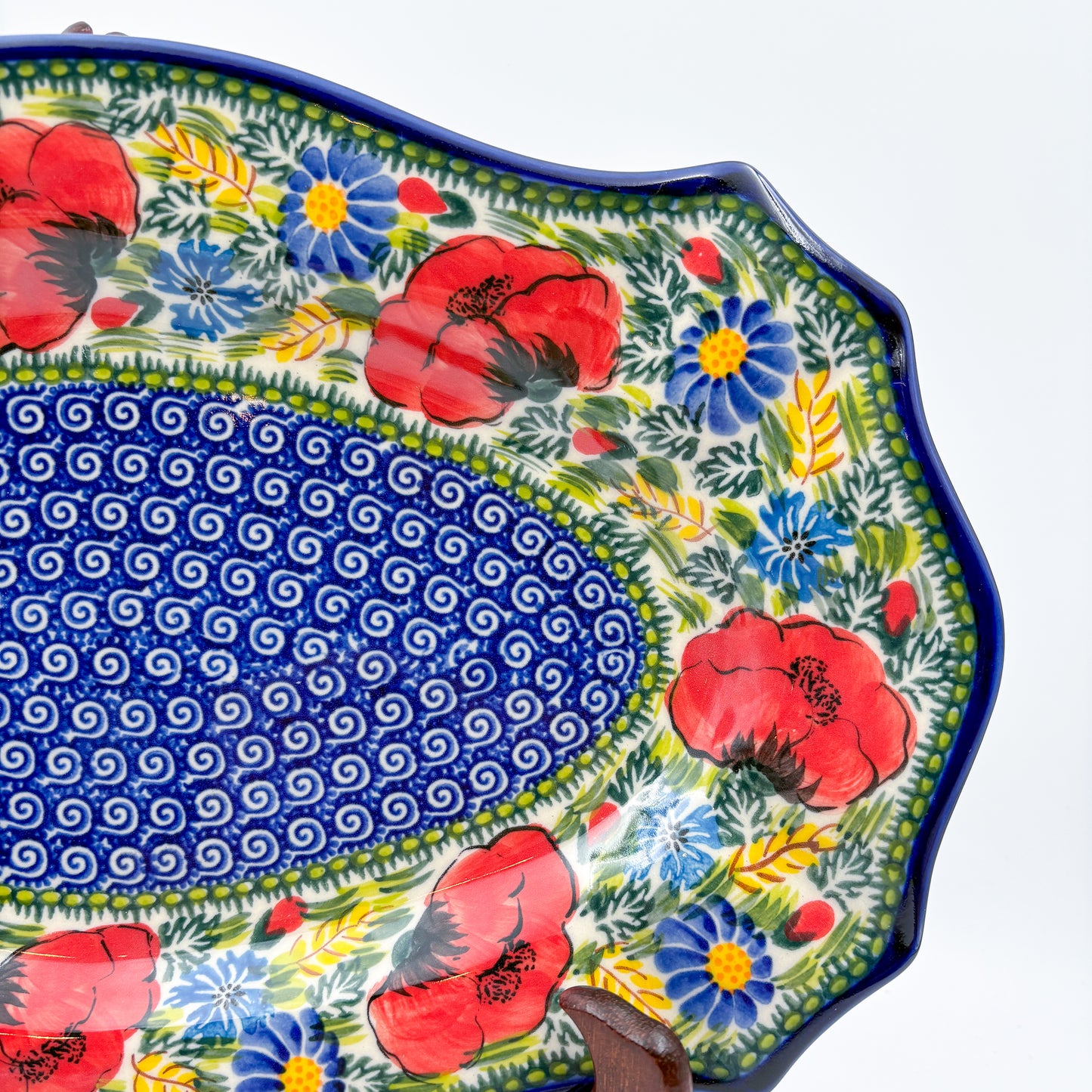 13" Cezar Platter.  Hand crafted Polish pottery stoneware: UNIKAT Poppy Garden Design.