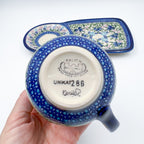 SET Bubble Mug 8 oz with Sandwich Plate . Handcrafted in Poland UNIKAT Blueberry