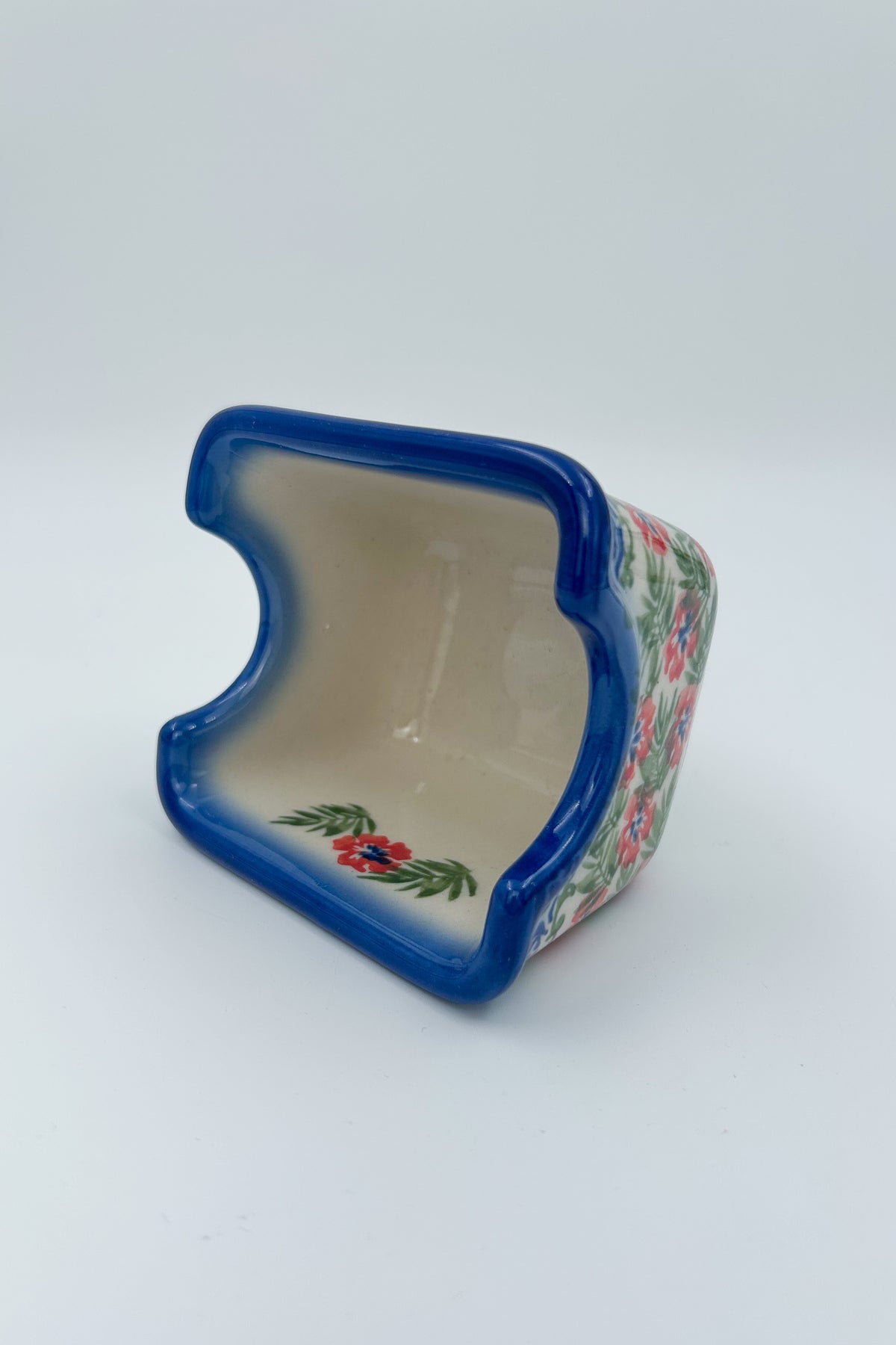 Polish pottery hand made  3” rectangular sugar packet holder in Happiness Pattern.
Ceramika Bona Company