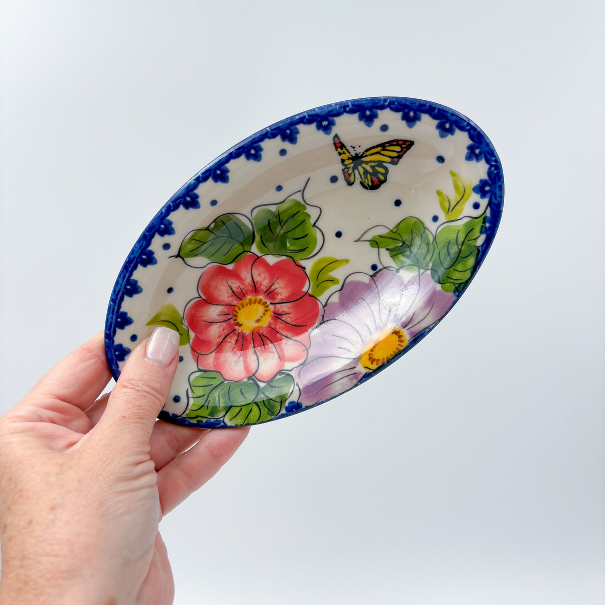 7" Oval Milano Platter  Hand crafted Polish pottery stoneware: UNIKAT Monarch Design