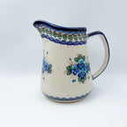 48 oz. Jacek Pitcher.  Hand painted Polish pottery stoneware UNIKAT Pansy Blues