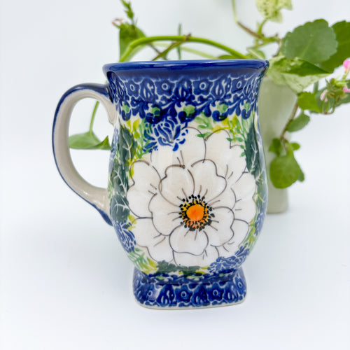 Wild Rose tulip mug on white background, front view showing painted rose bloom