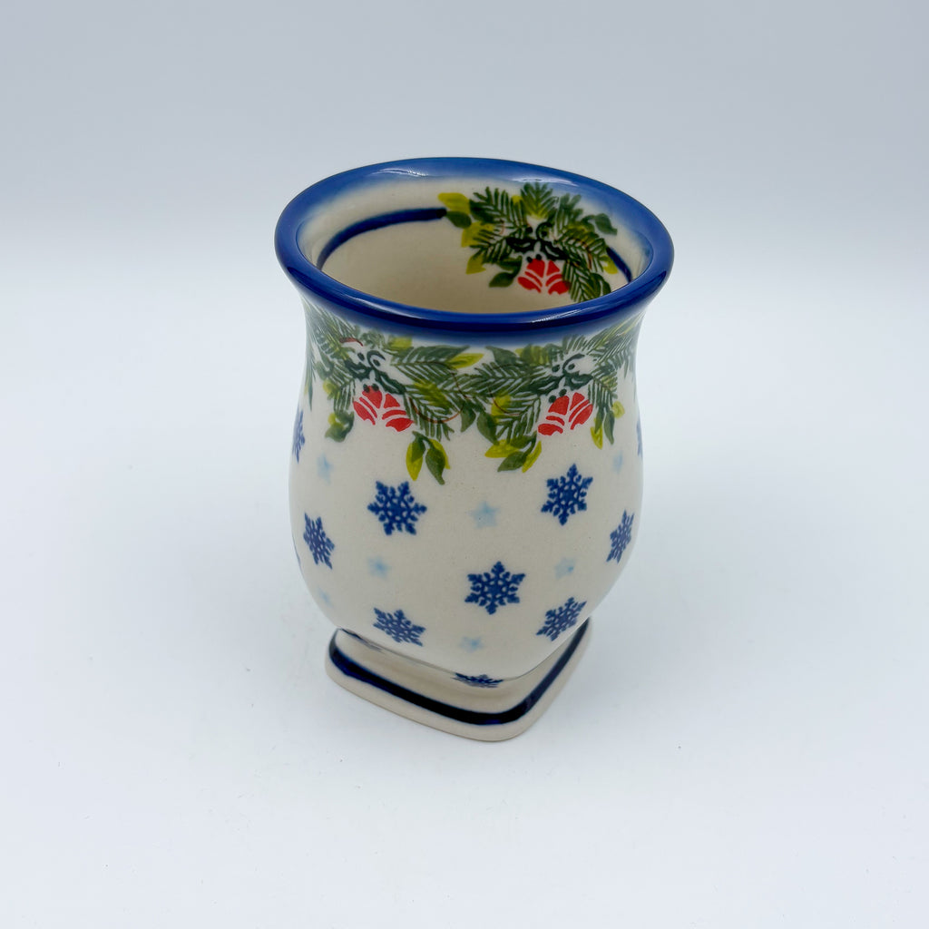 Tulip Mug 10oz. Handcrafted Polish pottery stoneware:  UNIKAT Snowflakes and Holly
