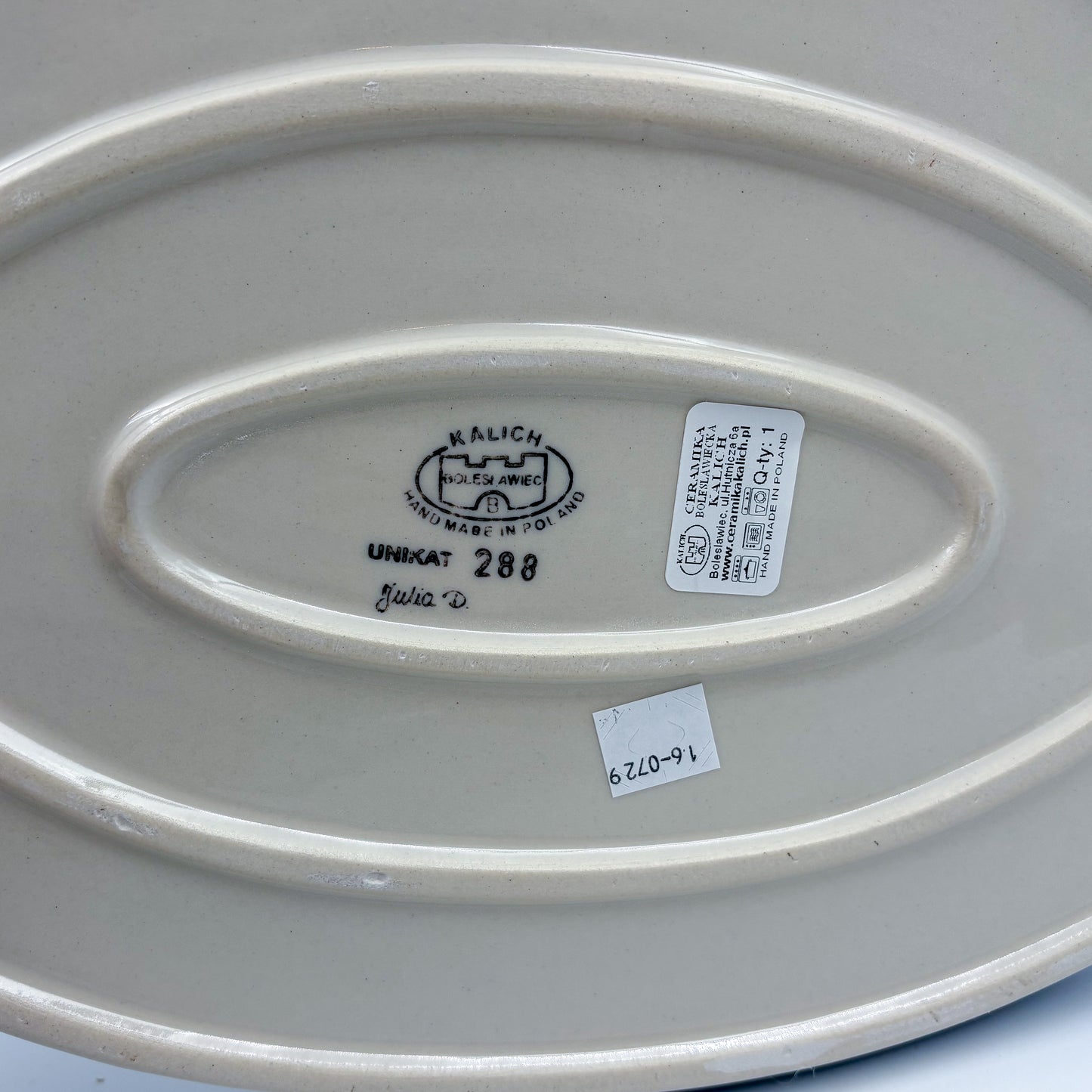 13.5" Oval Tray.  Hand crafted Polish pottery stoneware: UNIKAT Blueberry Design.