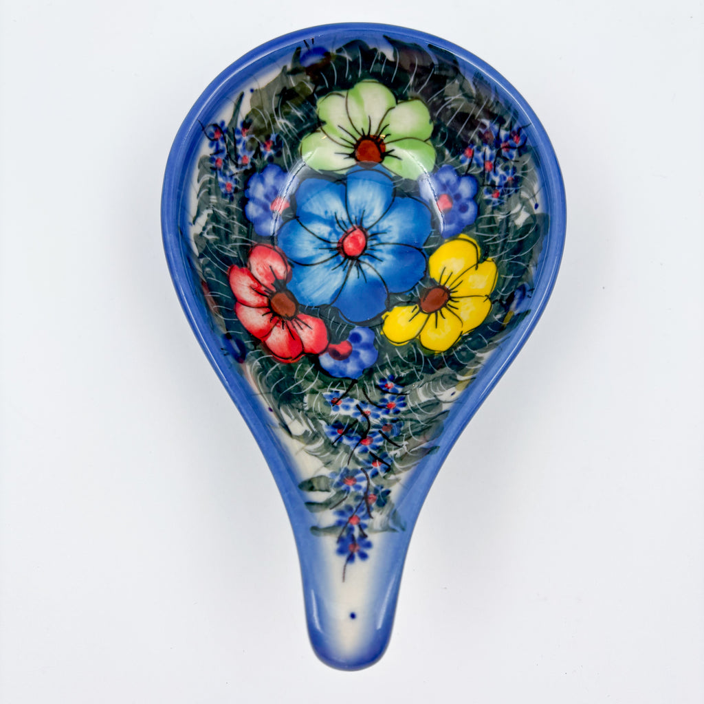 Spoon Stand.  Handmade Polish pottery.  UNIKAT Forget Me Not Pansy