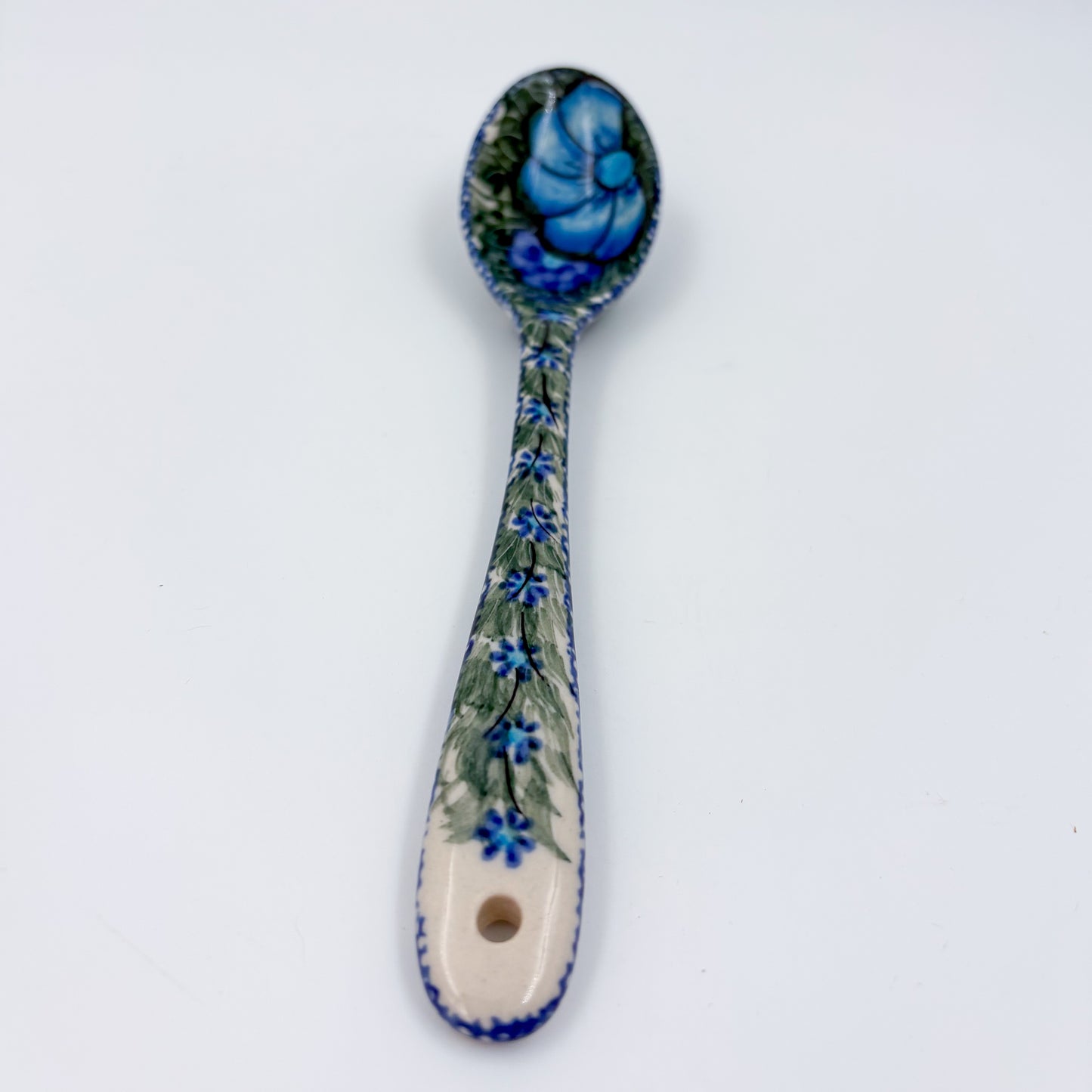 Spoon Lg 8”.  Handmade Polish pottery. UNIKAT Wildflower Blue Design