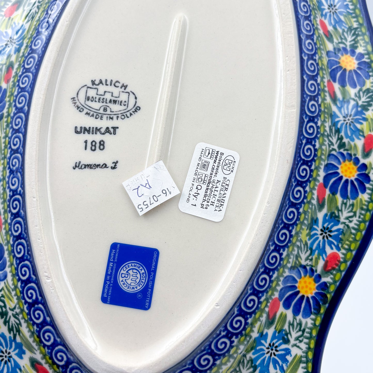 13" Cezar Platter.  Hand crafted Polish pottery stoneware: UNIKAT Poppy Garden Design.