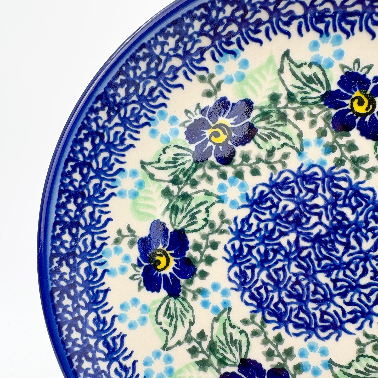 7.5” Plate.  Hand crafted Polish pottery stoneware: UNIKAT Blue Floral Day Design