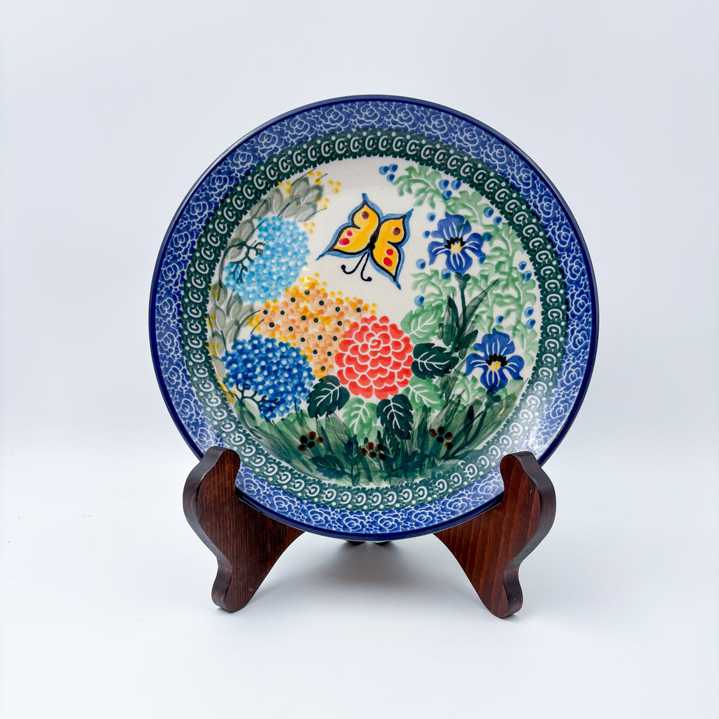 8” Plate.  Hand crafted Polish pottery stoneware: UNIKAT Spring Garden Design