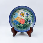 8” Plate.  Hand crafted Polish pottery stoneware: UNIKAT Spring Garden Design