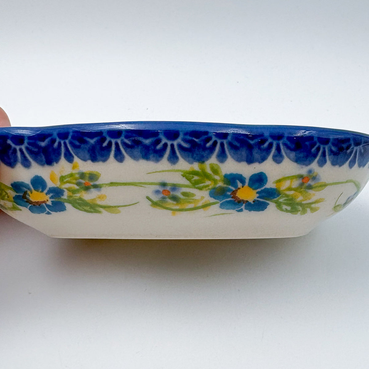5" Soap Dish.  Handmade Polish pottery.  UNIKAT Pansy Delight Design