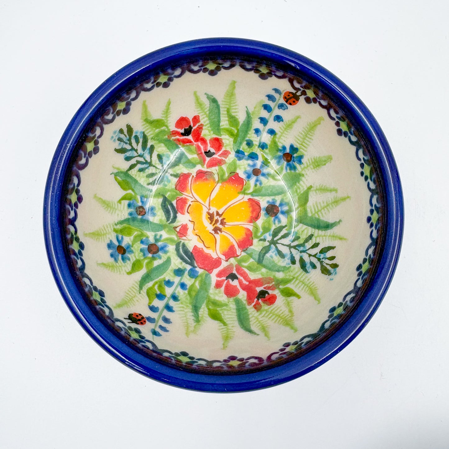 Small Set 3 stacking Bowls.  Hand crafted Polish pottery stoneware:  UNIKAT Ladybug Fields