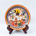 7.75” Plate.  Hand crafted Polish pottery stoneware: UNIKAT Halloween Scarecrow