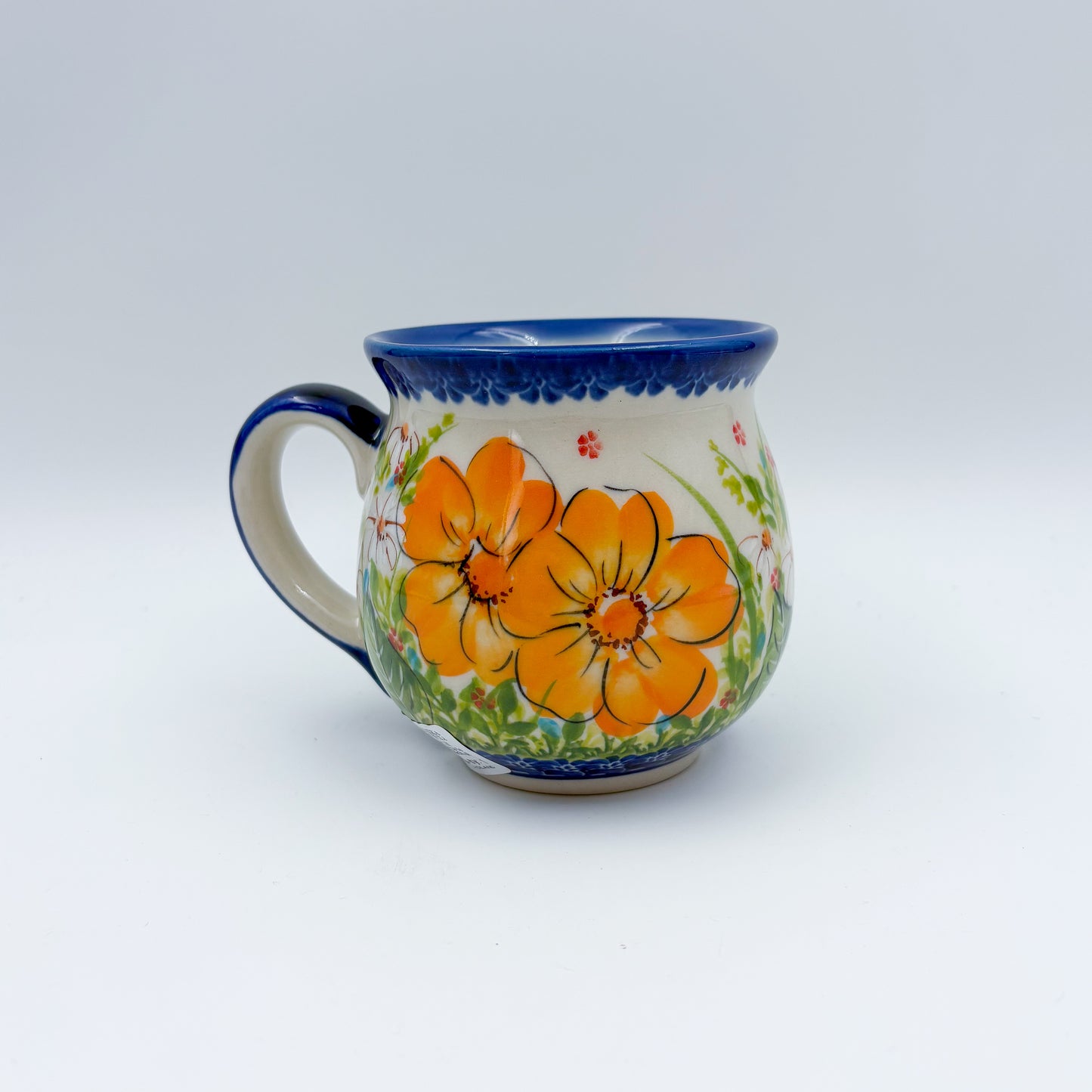 10 oz Bubble Mug. Handcrafted Polish pottery stoneware:  UNIKAT Orange Poppy