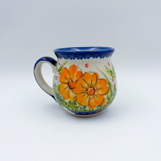 10 oz Bubble Mug. Handcrafted Polish pottery stoneware:  UNIKAT Orange Poppy
