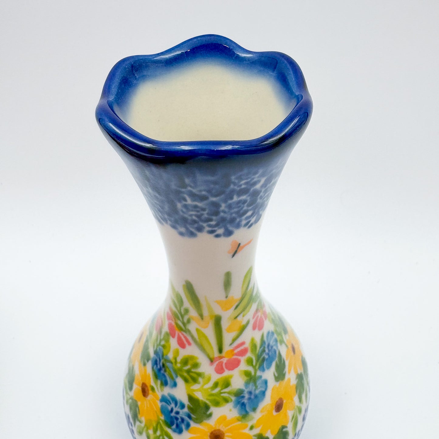 Swirl Vase 6.5”. Handmade Polish pottery.  UNIKAT Yellow Magic