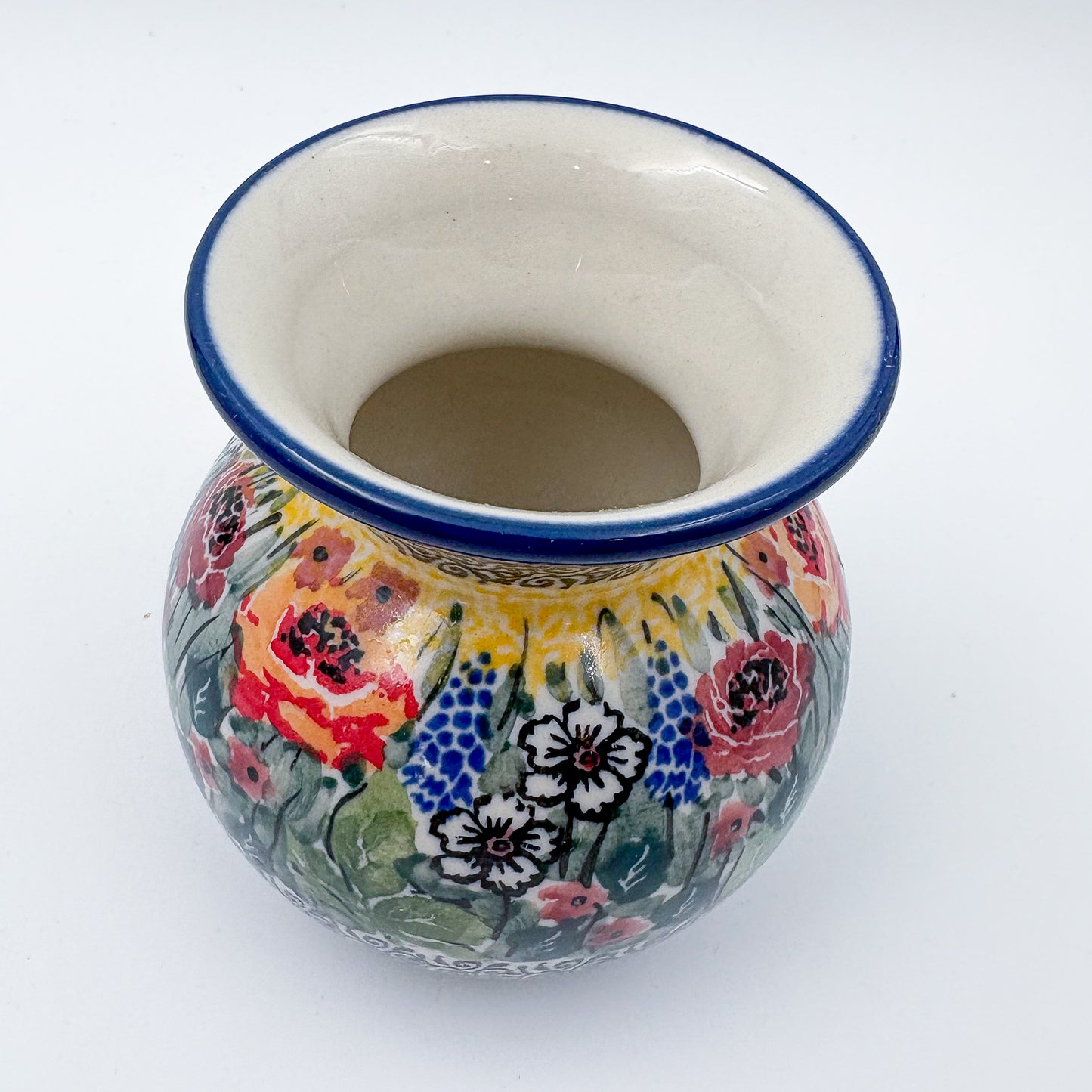 Vase 4”.  Handmade Polish pottery.  UNIKAT Copper Rose Meadow Design