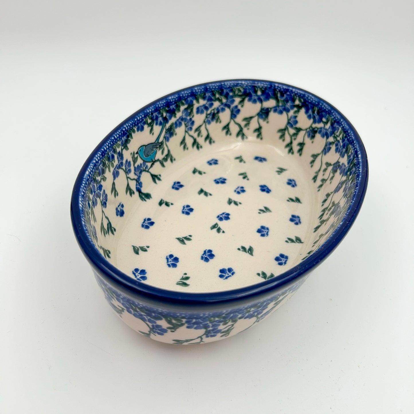 8" Oval Baker handmade in Poland.  Baby Bluebird Design