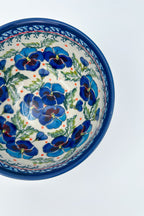 6.25” Deep Bowl.  Hand crafted Polish pottery stoneware:  Pansies In Bloom