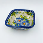 Blue Daisy square bowl, angled top-down view