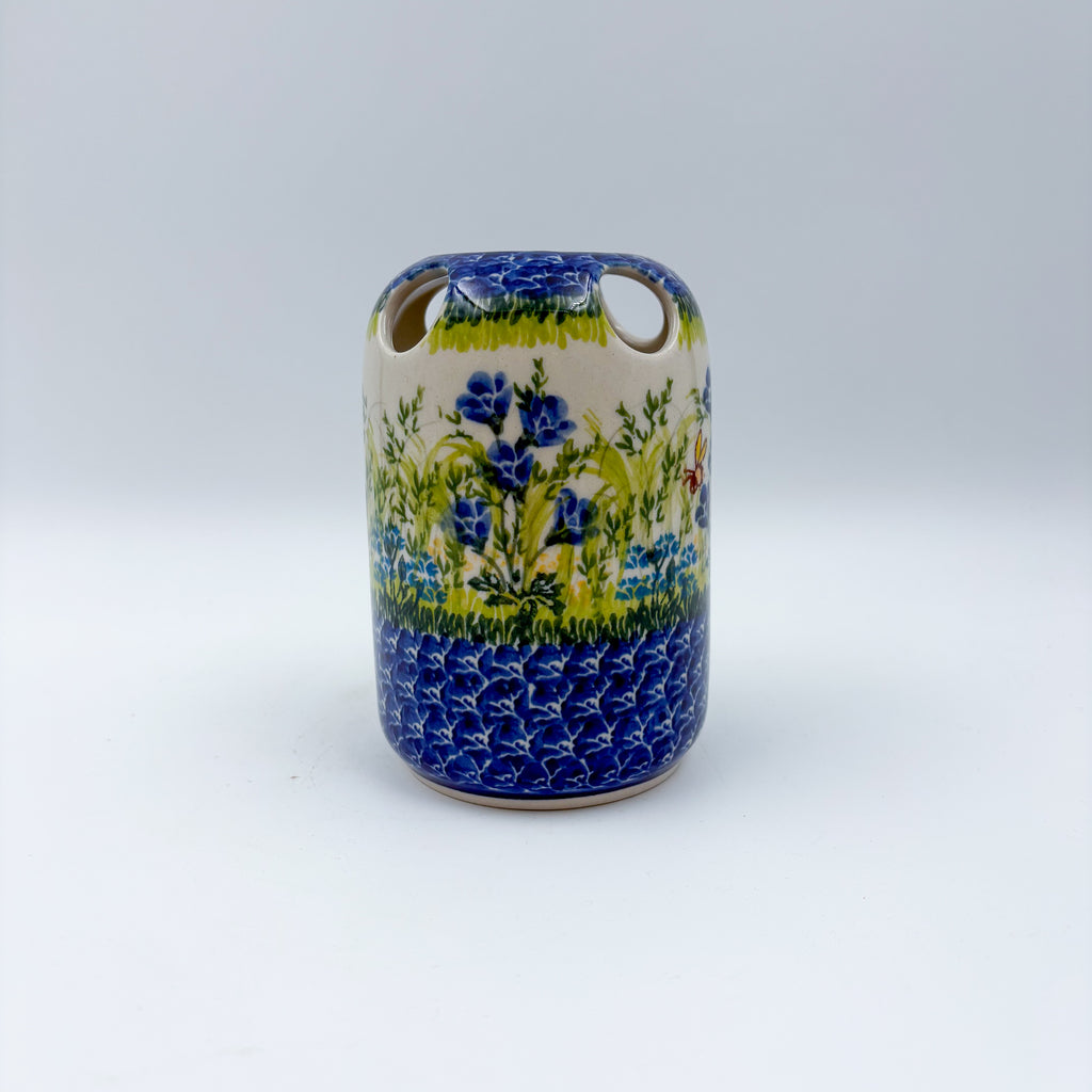 5” Toothbrush/Makeup Holder.  Hand crafted Polish pottery stoneware: UNIKAT Bluebell Meadow Design