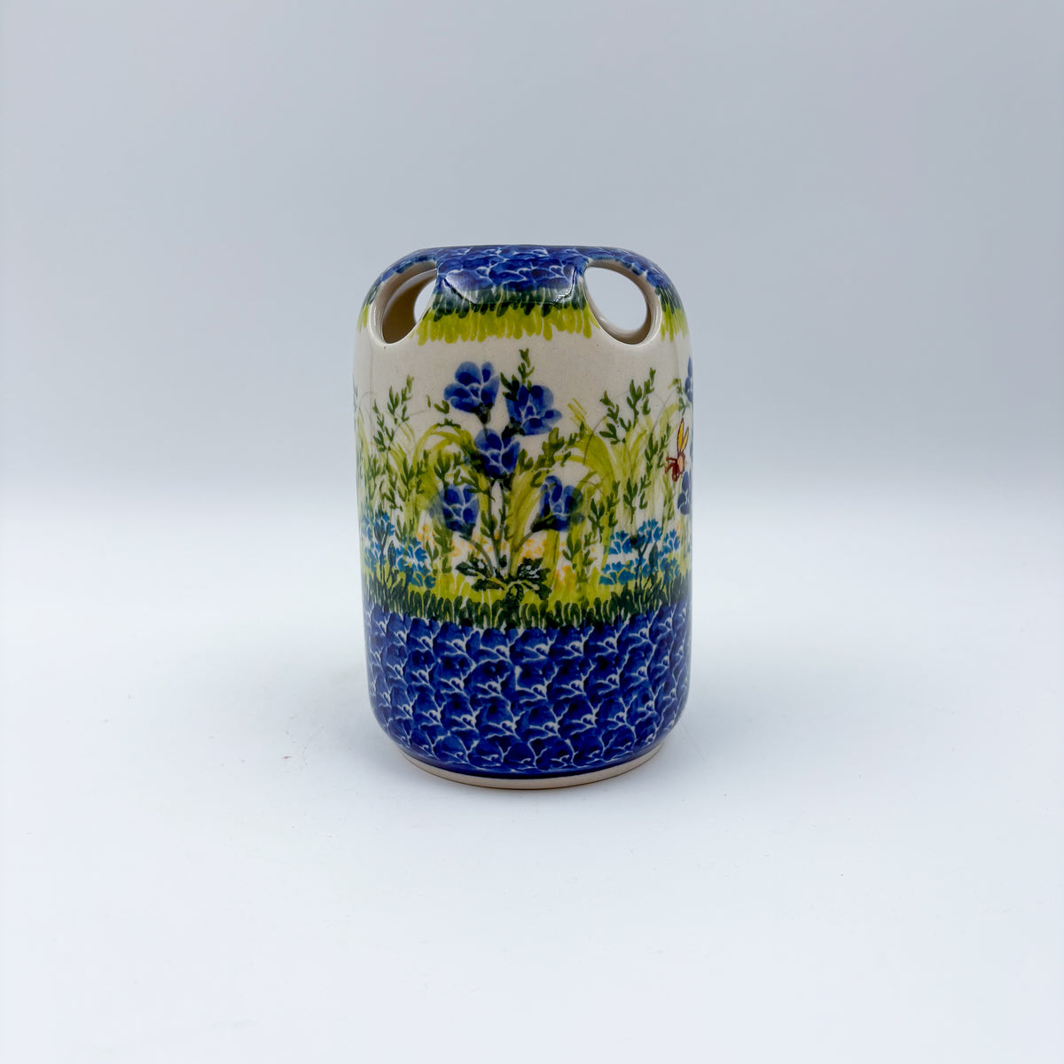 5” Toothbrush/Makeup Holder.  Hand crafted Polish pottery stoneware: UNIKAT Bluebell Meadow Design