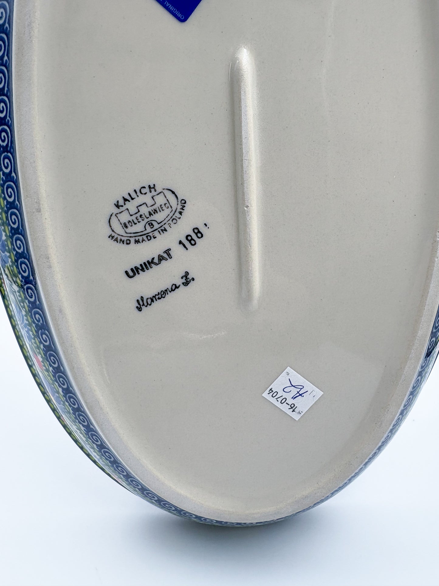 14" Oval Platter  Hand crafted Polish pottery stoneware: UNIKAT Garden Poppy Design