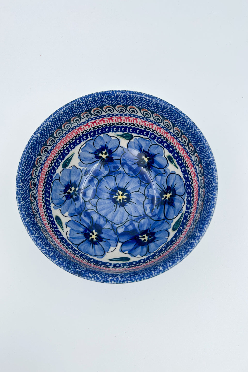 6.25” Deep Bowl.  Hand crafted Polish pottery stoneware: Bloomin Sky