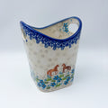 Basket Container & Utensil Med.  Handmade Polish pottery.  UNIKAT Blue Meadow Horse
