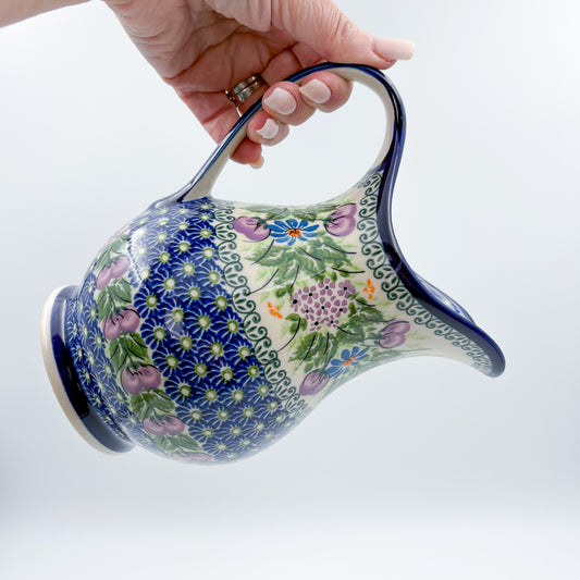 37 oz. Pitcher.  Hand painted Polish pottery stoneware.  UNIKAT Floral Garden