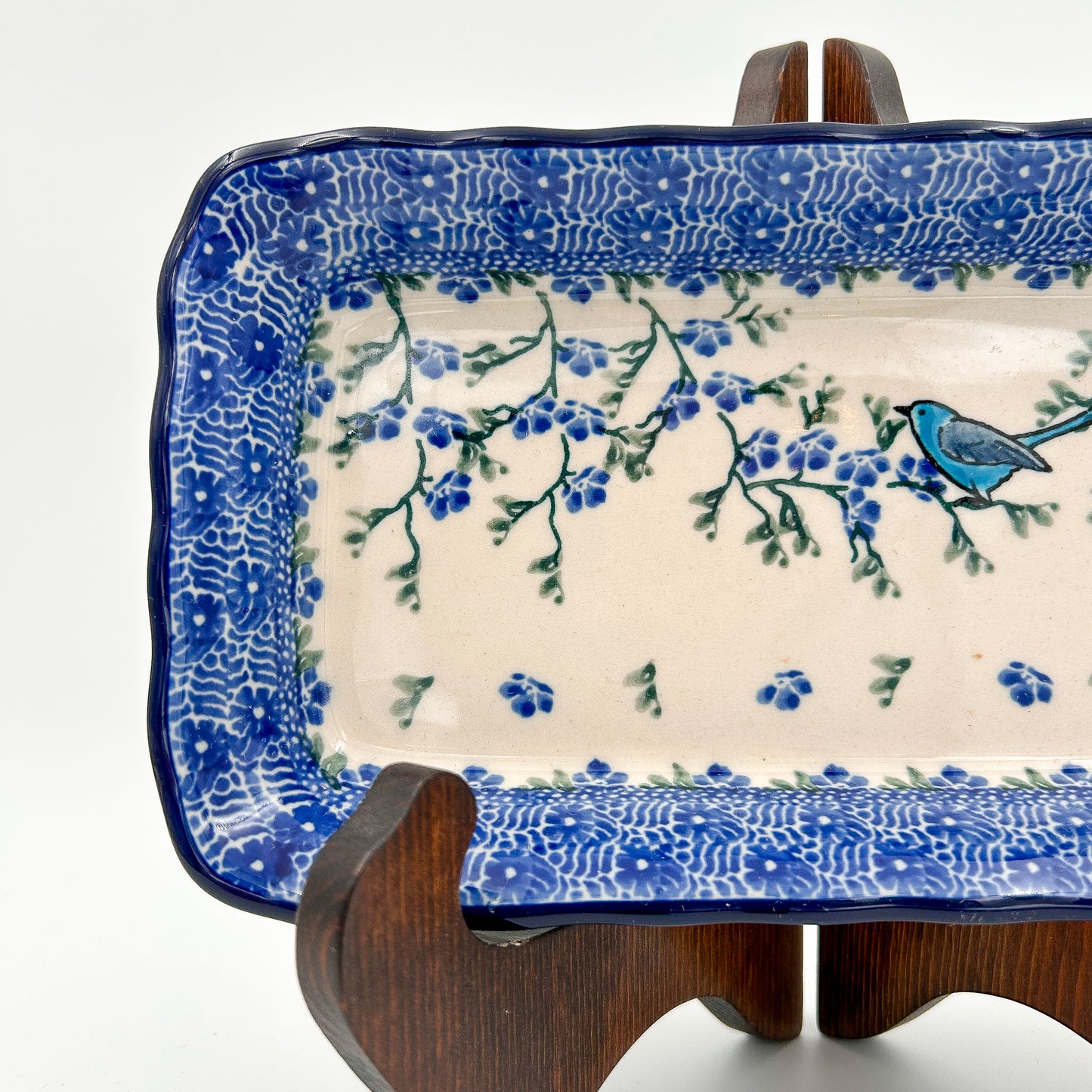 9" Platter. Handmade in Poland.  Baby Bluebird Pattern