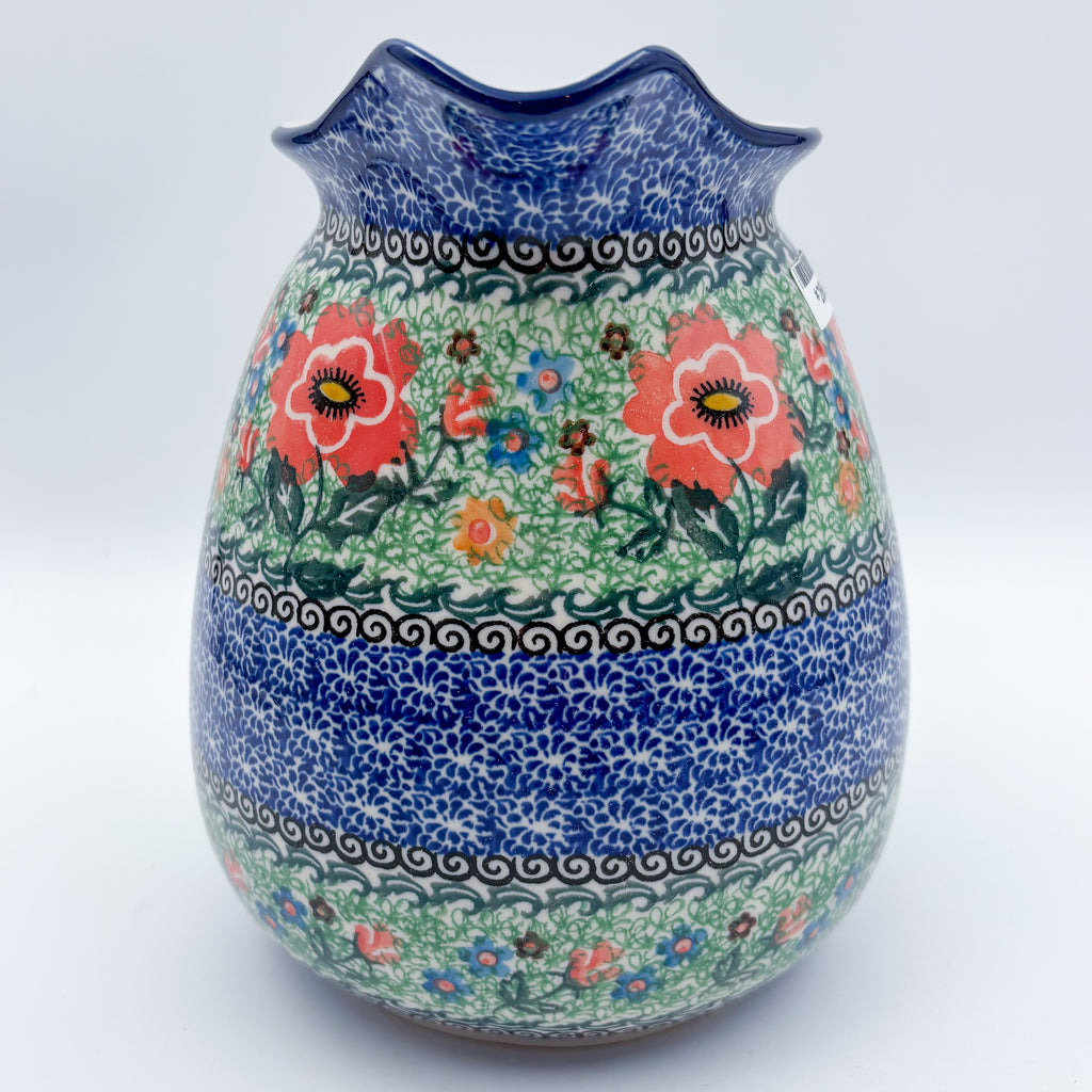 67 oz. Pitcher.  Hand painted Polish pottery stoneware.  UNIKAT Red Poppies