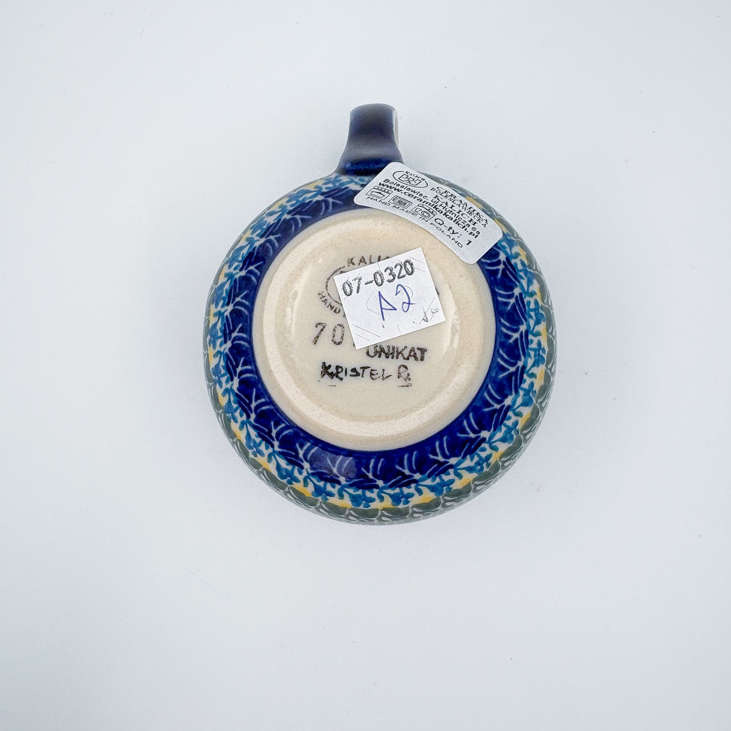 8 oz Bubble Mug. Handcrafted Polish pottery stoneware:  UNIKAT Snowdrop Garden