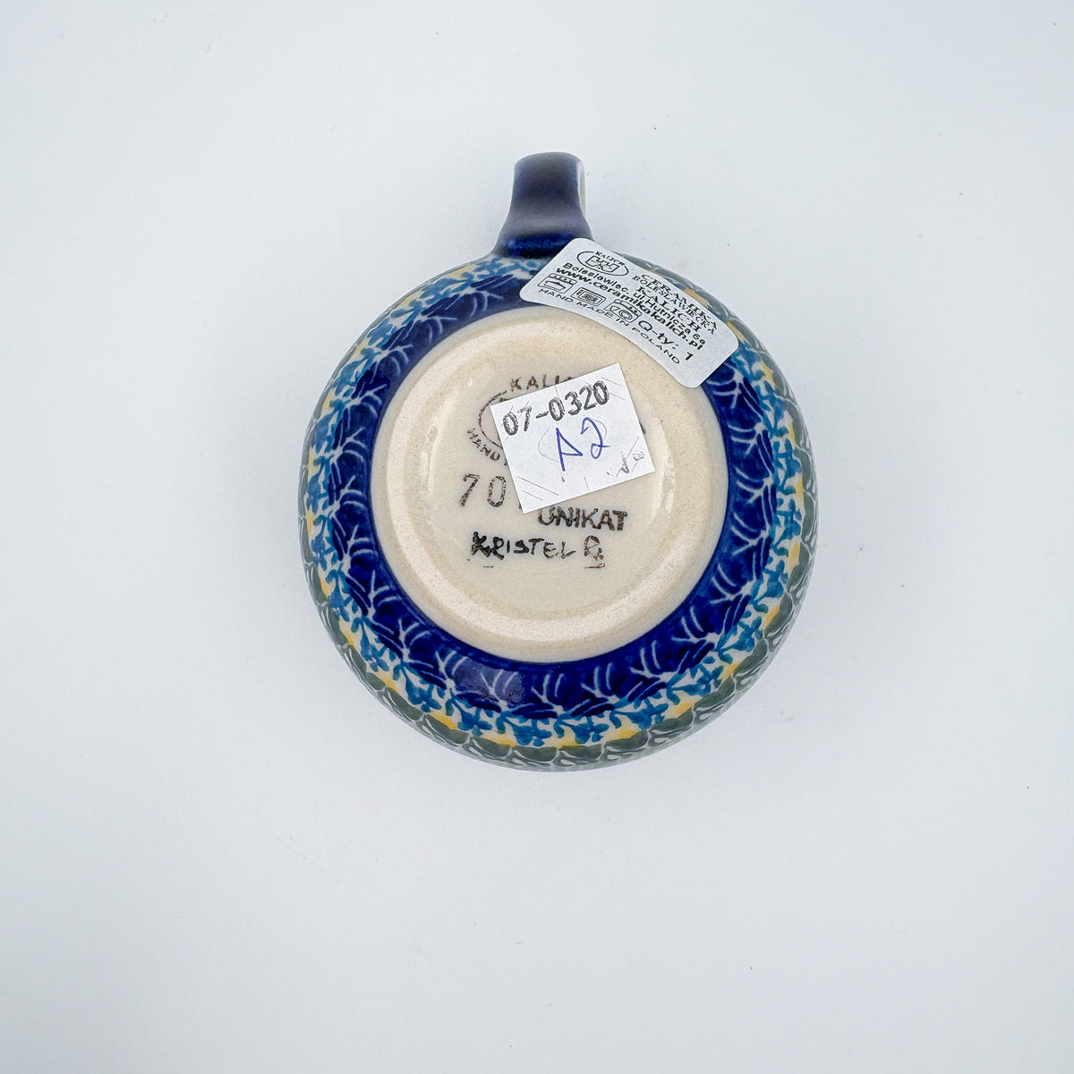 8 oz Bubble Mug. Handcrafted Polish pottery stoneware:  UNIKAT Snowdrop Garden