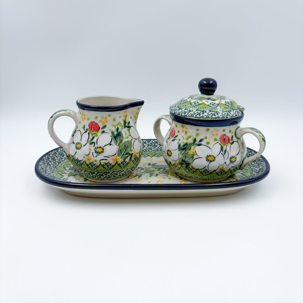 10" Cream and Sugar Set.  UNIKAT Hidden Pansy Design