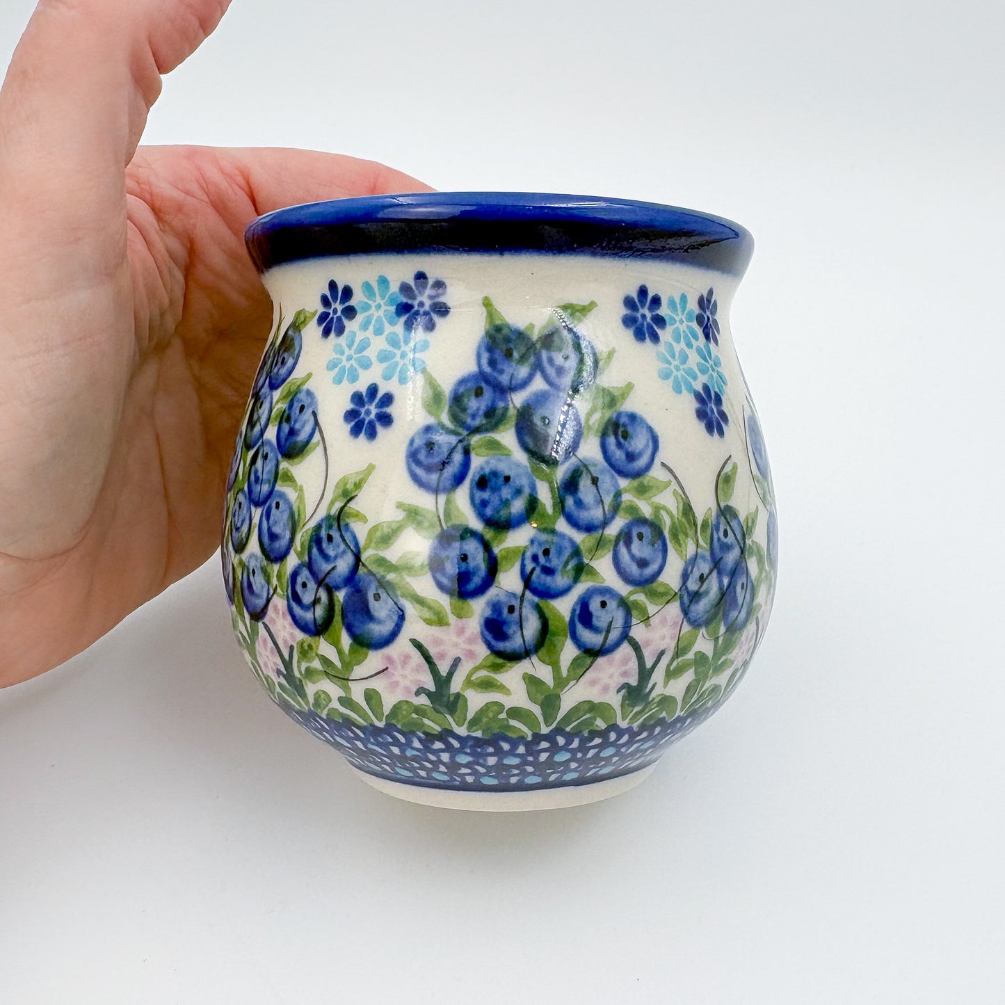 10 oz Bubble Mug. Handcrafted Polish pottery stoneware:  UNIKAT Blueberry Design