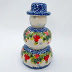 6" Snowman.  Handmade Polish pottery.  UNIKAT Red Berry Design