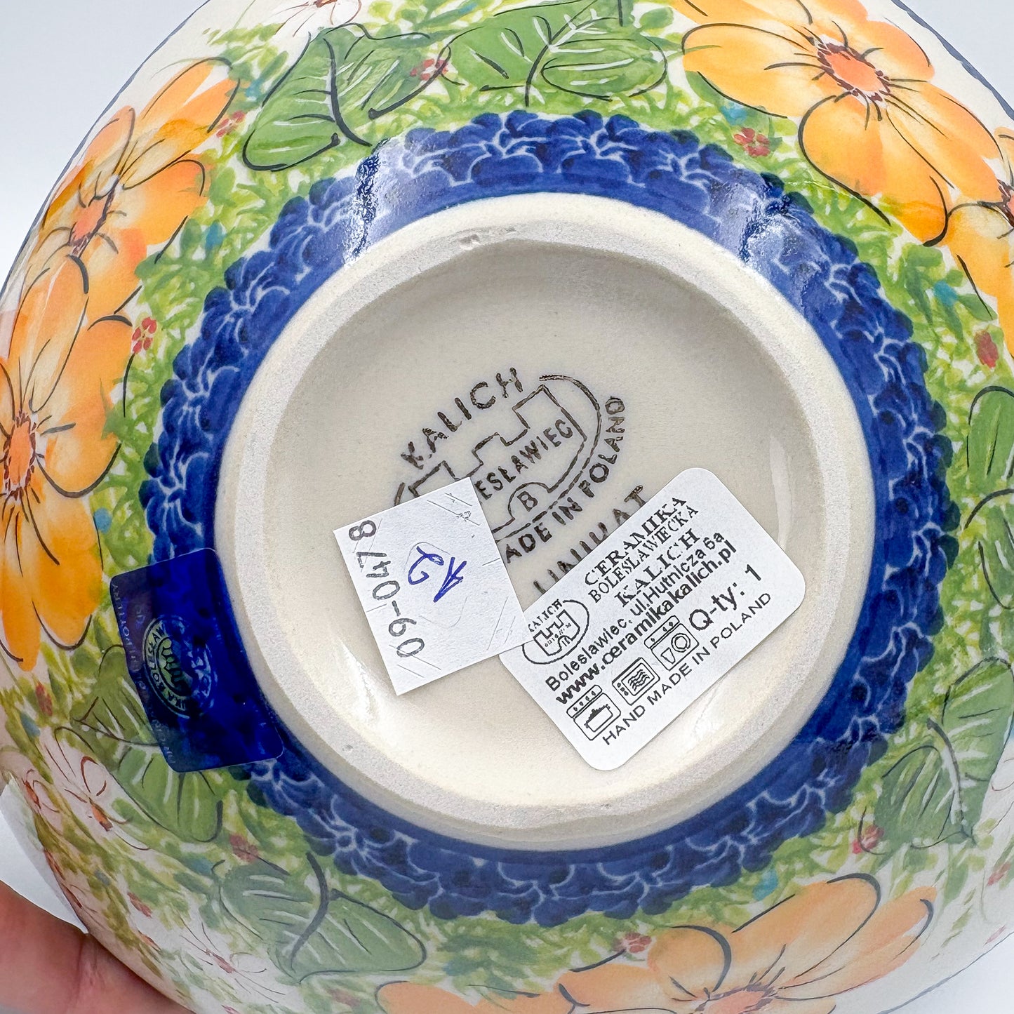 3 Point Bowl.  Hand crafted Polish pottery stoneware:  UNIKAT Orange Poppy Pattern