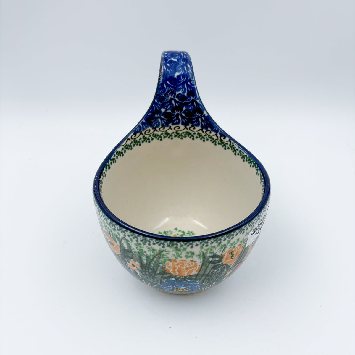 16 oz Bowl/Mug with Loop-Handle.  Hand crafted Polish pottery stoneware: UNIKAT Poppy Bunch Design