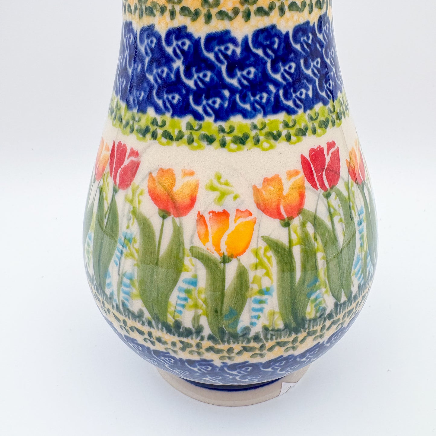 Vase 9”. Handmade Polish pottery.  UNIKAT Tulip Fields