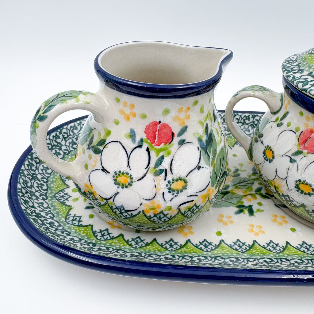 10" Cream and Sugar Set.  UNIKAT Hidden Pansy Design