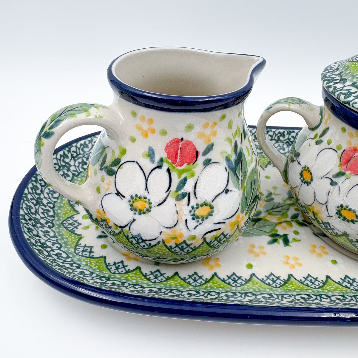 10" Cream and Sugar Set.  UNIKAT Hidden Pansy Design
