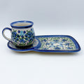 SET Bubble Mug 8 oz with Sandwich Plate . Handcrafted in Poland UNIKAT Blueberry