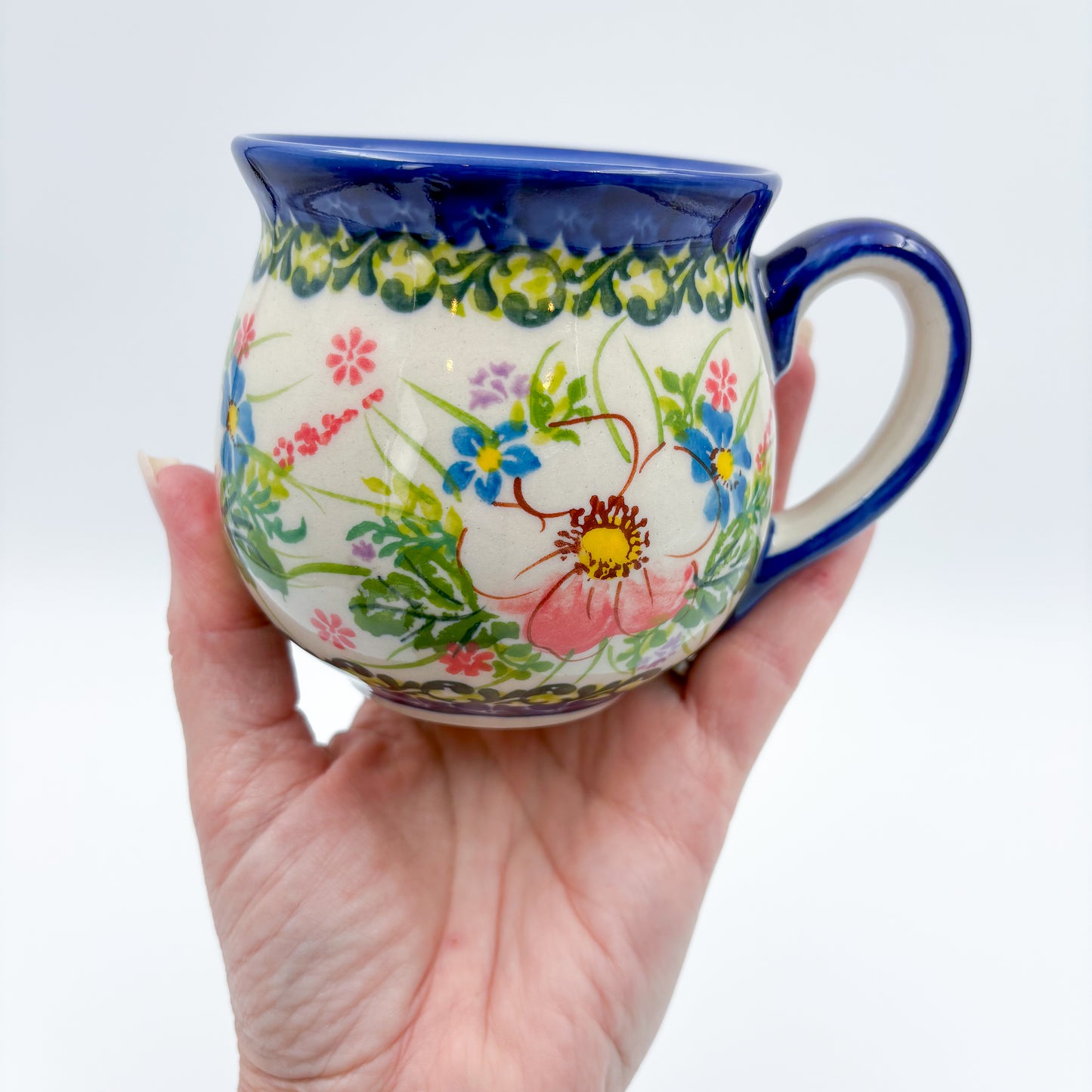 10 oz Bubble Mug. Handcrafted Polish pottery stoneware:  UNIKAT Pink Ruffle