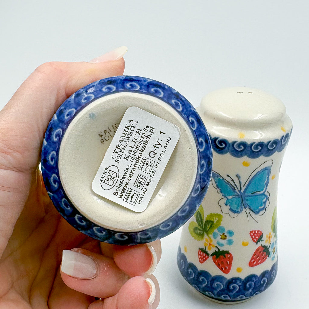 5” Salt and Pepper Shakers.  Handmade Polish pottery.  UNIKAT Strawberry Fields