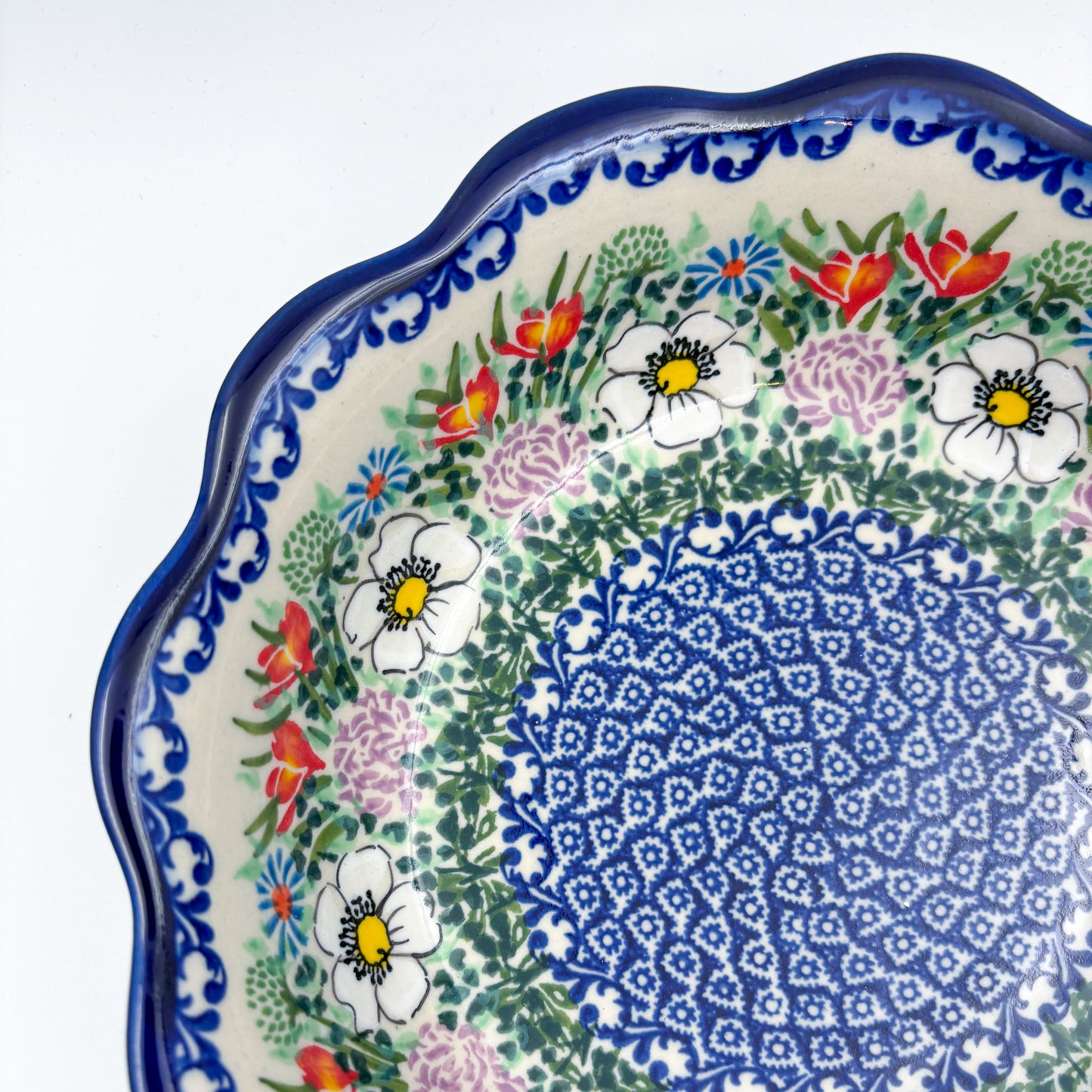 9" Kora Bowl. Hand crafted Polish pottery stoneware:  UNIKAT Cottage Garden Pattern