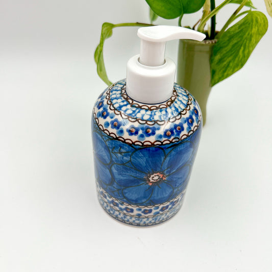 Soap Dispenser 5”.  Handmade Polish pottery.  UNIKAT Cobalt Poppies Design